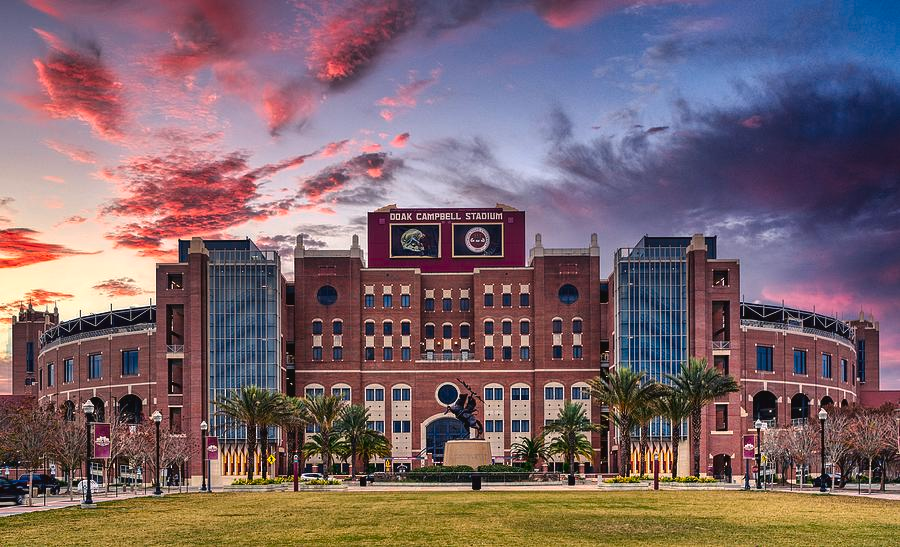 Doak Campbell Stadium at sunset on the FSU campus